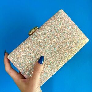 Cariedo Light Pink, Gold Glitter Box Clutch